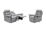 Commande manuelle Loungitude - Leon - Canapé de Relaxation, Ensemble 2 +L1 Places - Manuel - Inclinaison réglable - en Tissu - Gris Clair