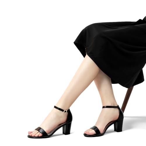Image of Women's Heeled Sandals Open Toe Ankle Strap 2.5-Inch Chunky Heels Dress Shoes Wide Feet Friendly
