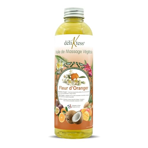 déliktess® - Huile de massage végétale - 19 parfums au choix- 200ml ou 1 litre - Naturelle et fabriquée en France - pour modelage professionnel (Fleur...