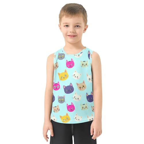 J JOYSAY Cartoon Cat Head Boys Tank Top Sleeveless Muscle Shirts Quick Dry Kids T-Shirts 3-15T2