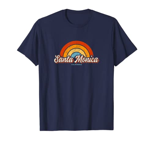 Santa Mónica Califórnia CA Vintage Rainbow Retro 70s t-shirt, Azul, S