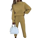 Onsoyours Damen Sportanzug Zweiteiler Trainingsanzug Set Mode 2 Stück Set aus Rollkragen Sweatshirt mit Jogginghose Sportswear Bequem Jogginganzug Freizeitanzug (L, B Kaffee)
