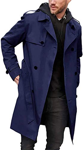 Encuentra la mejor selección de Gabardina hombre marca al mejor precio. 35 Gabardina para hombre, ajuste delgado, doble botonadura, cortavientos con solapa, chamarra larga, casual, resistente al viento, Azul marino, Small
