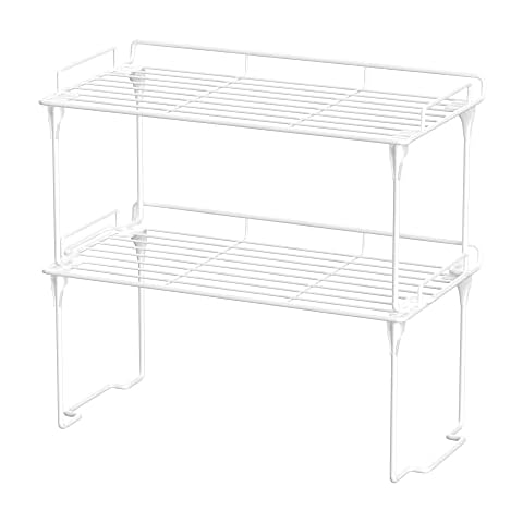 Redrubbit Stackable Kitchen Cabinet Storage Shelf Rack, Foldable Pantry Shelves Organizer for Safely Storing Kitchen Counter Bathroom Bedroom Accessories, Set of 2 Cover