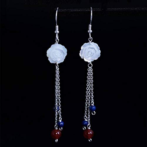Boucles d'oreilles S925 en argent fin et coquille de rose rouge pour femme élégante