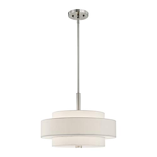 Livex Lighting Fabric Shade 50874-91 Meridian 4-Light Pendant, Brushed Nickel , Silver,18'L x 18'W x...