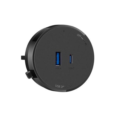 Steckdosenadapter für Goneo modulare Stromschiene USB Ladeadapter mit Schalter, Dreh-Schaltmechanismus, USB-A & USB-C, 20W Max, VDE Zertifiziert, Ø 62 mm