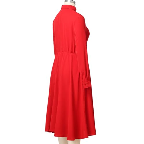 Image of FAD-4U Church Clergy Dress for Women Long Sleeve Rows Buttons A Line Dress with Tab Collar