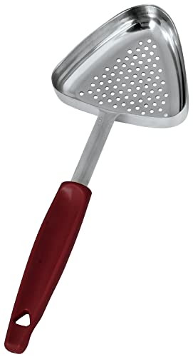 UPDATE International P3 1-Piece-Stainless-Steel (Not Welded) Perforated Portioning Spoon with Red Plastic Handle, Food Portioner Portion Controller Serving Spoon, 8 Fluid Ounces