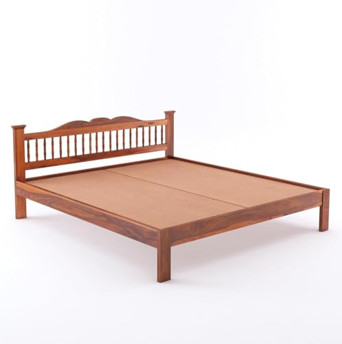 Image of AADITYA WOODS Solid Sheesham Wood King Bed Cot Without Storage | Wooden Bed for Bedroom | Multipurpose Use Cot Palang Diwan (Honey k2, King) (82x75x34 inch)