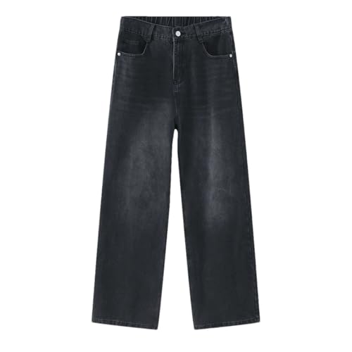 Men's Worn-Out Denim Pants Elastic Waist Washing Trousers Korean Style Wide Leg Jeans