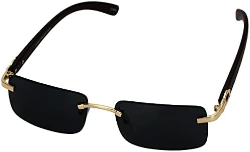 Elite Slim Rimless Rectangular Metal & Wood Art Aviator Sunglasses