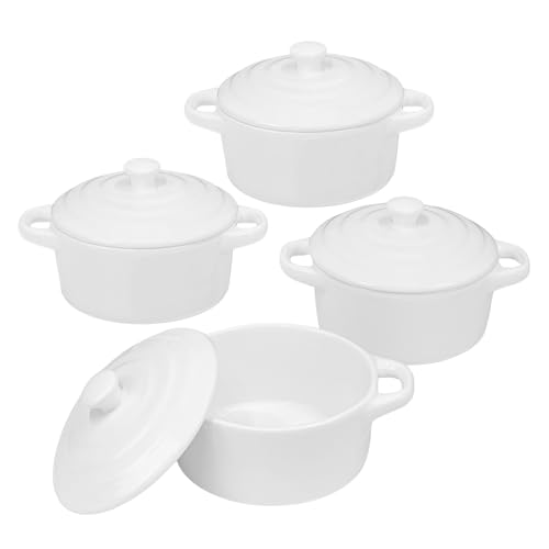 Mini Cocotte Set of 4, 15 oz Ceramic Mini Dutch Ovens with Lids and Handles, Small Casserole Dishes for Baking, Soufflé and Baked Desserts, Oven Microwave Dishwasher Safe