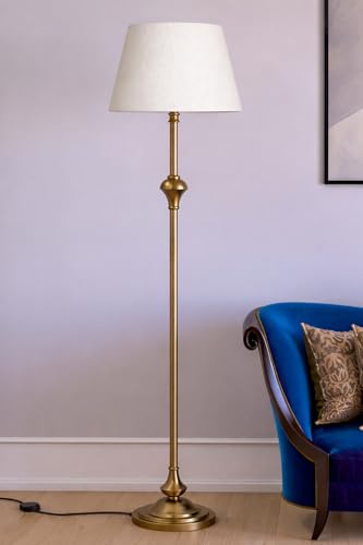 Image of Divine Trends Royal Brass Antique Finish Gold Floor Lamp Standing 5Ft Height with Off White Lampshade 16 Inches - Led Bulb Included Pack of 1