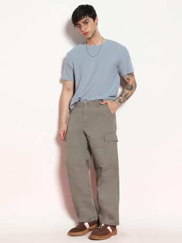 Image of Urbano Fashion Men's Loose Baggy Fit Solid Cargo Chino Trouser Pant with 6 Pockets Non-Stretchable