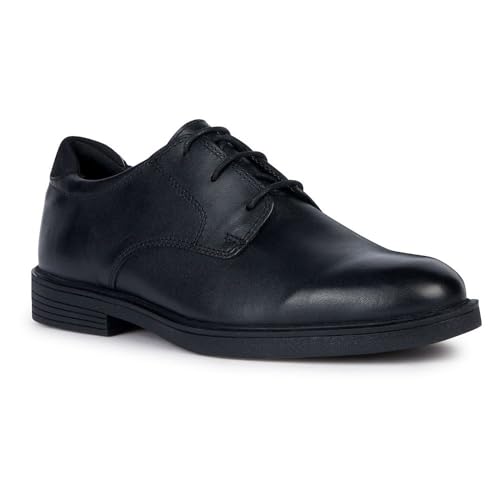 Geox J Zheeno A Black Leather School Shoes3
