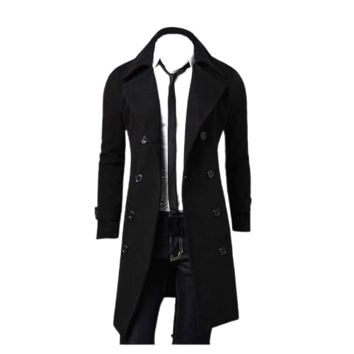 Business Casual Trench Coat for Men Winter Classic Notched Collar Detective Coat Double Breasted Lapel Long Overcoat