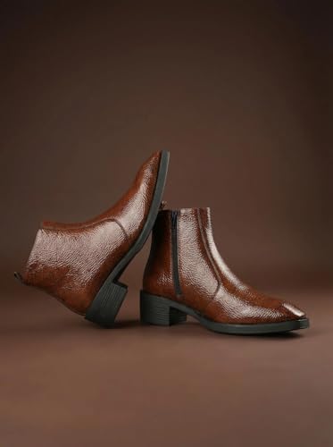 Image of Big Fox Men's Tan Textured Cuban Boots | Premium Ankle-Length Fashion Boots | Stylish, Durable & Comfortable
