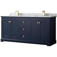 Wyndham Collection Avery 72 Inch Double Bathroom Vanity in Dark Blue, White Carrara Marble Countertop, Undermount Square Sinks, and No Mirror