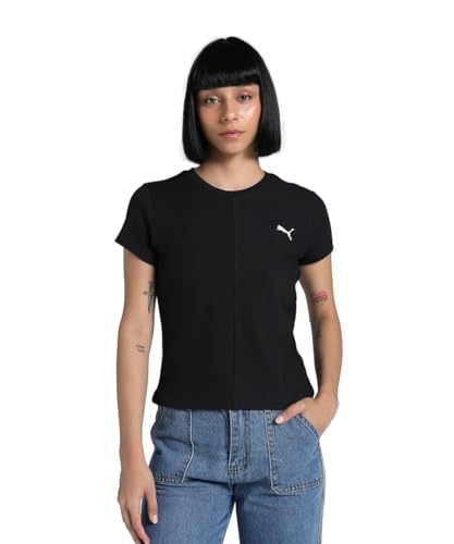 T-shirt slim fit PUMA noir col rond haut manches courtes coton stretch taille XS