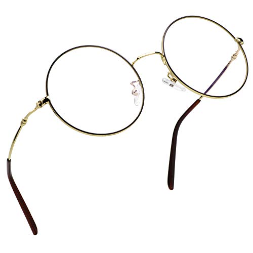 LifeArt Alloy Semi-Rimless Reading Glasses,Blue Light Blocking Glasses, Anti Eyestrain, Computer Gaming Glasses, TV Glasses for Women Men, Anti Glare (Golden Black, No Magnification)