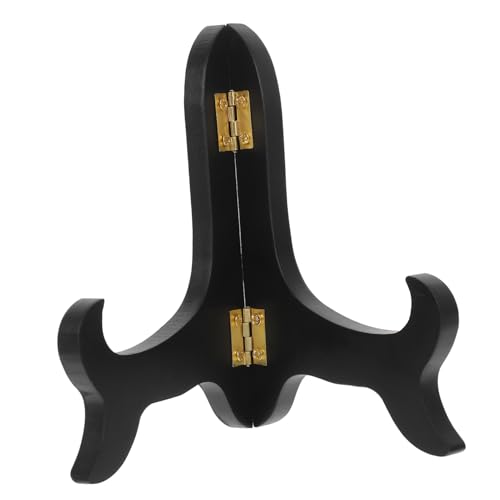 MUSISALY Wood Display Stand for Plates and Tea Cakes 5-inch Black Wooden Easel Adjustable Support Suitable for 11-15cm Diameter White Tea Showcase