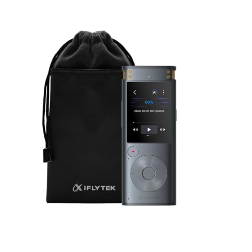 Digital Voice Recorder, Proctective Velvet Bag Bundle, Real-Time Audio Recorder with Transcription to Text, 2 Inches Touch Screen Small Recorders Device for Letures, Interview Bussiness, Grey
