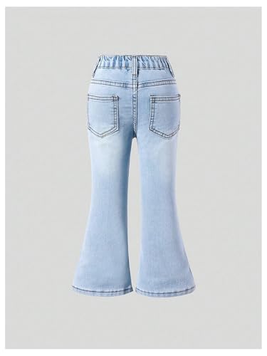 MakeMeChic Girl's Bow Print Bell Bottom Jeans Flared Leg Y2K Denim Pants Streetwear2