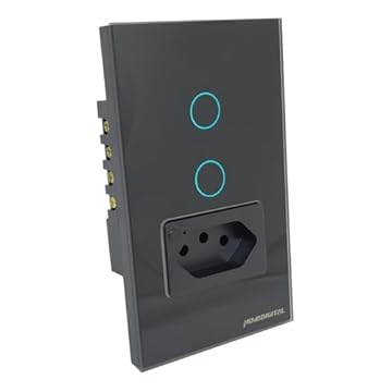 Interruptor Inteligente Zigbee de 2 Botões e 1 Tomada 20A Tuya Smart Life NovaDigital 20A Automação Compatível com Alexa