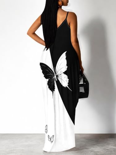 Image of Women's Summer Maxi Dress Spaghetti Strap Floral Boho Beach Long Sundress with Pockets