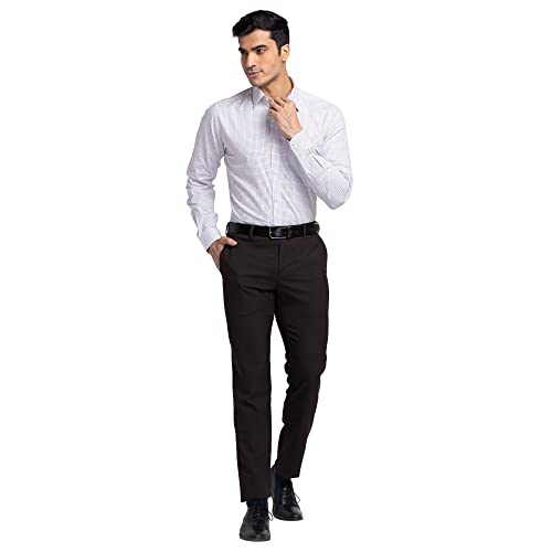 Image of Raymond Men's Polyester Blend Solid Pattern Slim Fit Flat Front Formal Trouser