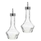 MUCKLILY Botellas para Bitters de Coctelería 50 Ml de Vidrio Transparente con Base Plateada Forma de Flor Juego de 2 Unidades para Bartenders Profesionales y Uso Bar o Cocina