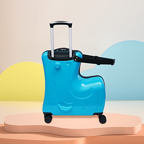 20 Inch Kid Suitcase Ride On Trolley Luggage, Portable Children's Travel Thickening Trolley Case, Kids Luggage with Universal Wheel and Lock, Blue4