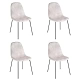 LOLAhome - Pack de 4 sillas de Comedor o Cocina Gina Beige tapizadas en Terciopelo con Patas metálicas Negras