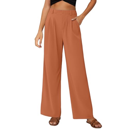 Womens Dress Pants Wide Leg Stretchy Work Pants High Waisted Business Trousers Pull On Slacks with Pockets Pantalones Casual Cruise Outfits Summer Trendy Clothing Orange XX-Large