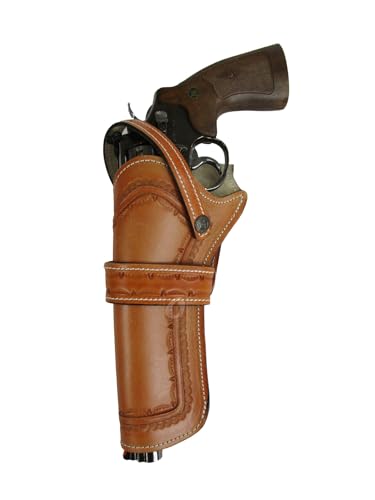 Gun Holster for Men Women Pistol Cover Revolver Holder Tooled Leather Universal FIT Open Bottom | Left Handed (Spikes - Tan)