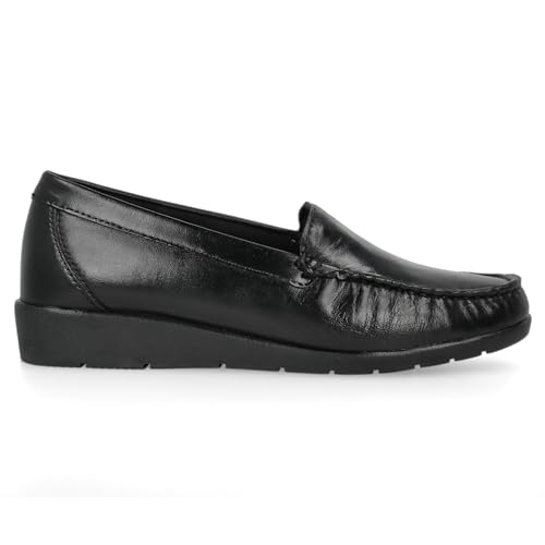 PAYMA - Mocasín Zapato de Piel para Mujer Mayor Cómodos. Loafer Kiowa Casual Cosido a Mano. Muy Flexible. Piso de Goma. Zapatilla para Caminar. Color: Negro, Talla: EU 39
