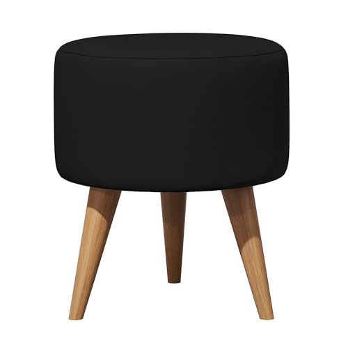 Puff Redondo Banqueta Estofada Decorativa Pé Palito (Suede Preto)