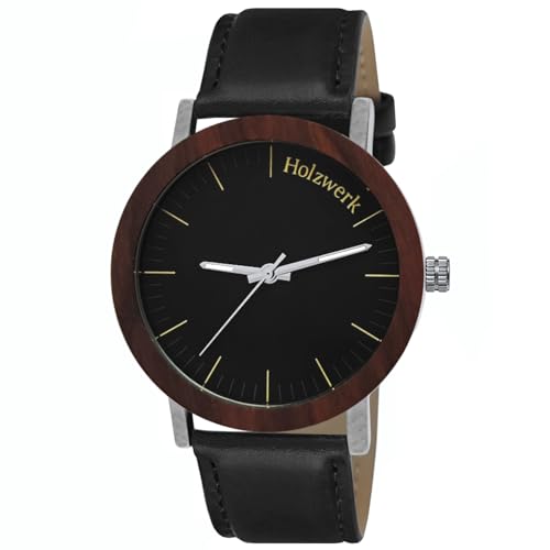 Holzwerk Germany Handgefertigte Designer Damen-Uhr Herren-Uhr Öko Natur Holz-Uhr Leder Armband-Uhr Analog Klassisch Quarz-Uhr Braun Schwarz (Braun..)
