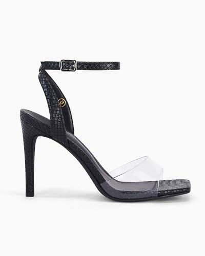 Image of Coutgo Womens Clear Heels Sandals Square Toe Ankle Strap High Heeled Stiletto