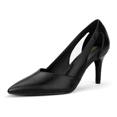 IDIFU Black Heels Closed Toe Women's Pumps High Stiletto Pointed Toe Heels Comfortable Cut Out Dress Shoes for Women Wedding Bride Prom Work Office Dressy Trendy Classic Pumps Shoes(Black Pu, 9)