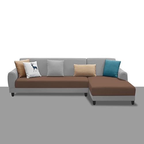 Image of Kraven RHS 6 Seater L Shape Sofa Set for Living Room (Brown Grey Fabric) Premium Fabric Sofa