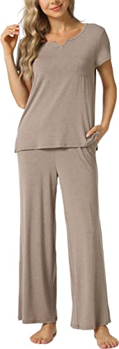 LazyCozy Women's Bamboo Viscose Pajama Set - Short Sleeve and Long Pants for Cooling, Comfortable...