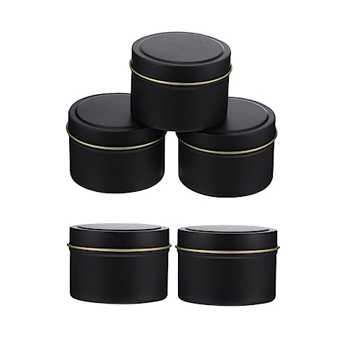 DOITOOL 5pcs Candle Tin Can Containers Tins Warning Jar for Candle Kit Making Candle Making Labels Wax Maker Round Tin Container Candle Empty Tin Black Iron