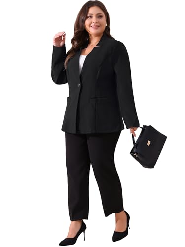 Agnes Orinda Plus Size Business Suit Blazer for Women Office Work Button Long Sleeve Black Blazers Jackets3