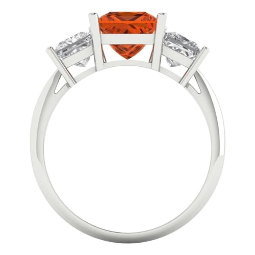 Clara Pucci 2.5 CT Princess Cut Simulated Ruby Ring for Women in 14K White Gold, 3 Stone Proposal Wedding Anniversary Designer Bridal Ring, Womens Solid Gold Ring4