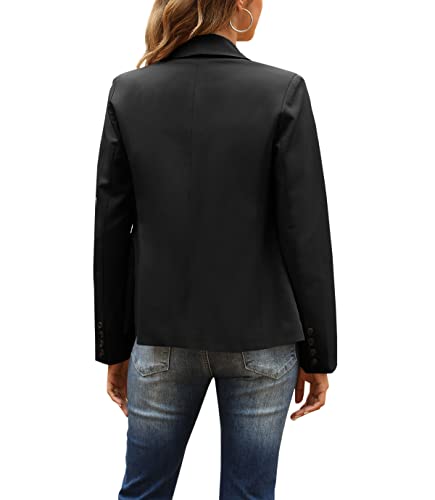 Hongqizo Women Cropped Blazer Womens Notched Lapel Pockets Button Work Office Blazer Jacket Suit(Black,L) #TOP4
