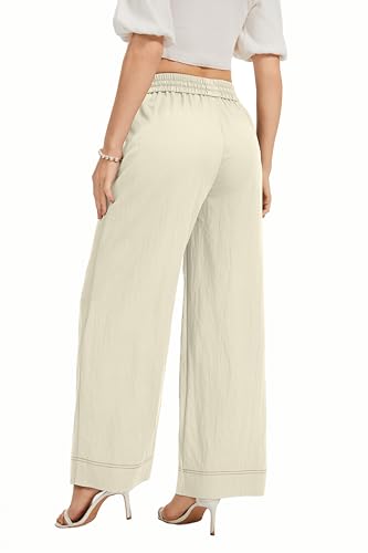 Image of KICZOY Women Flowy Pants Drawstring Waist Wide Leg Palazzo Beach Pants Loose Fit with Pockets