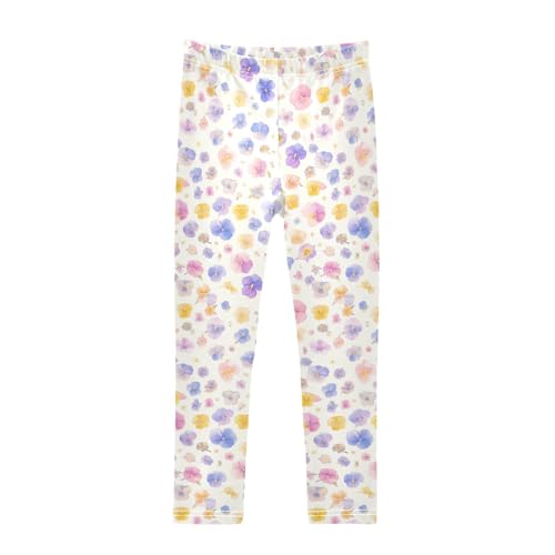 KLL The Garden Tricolor Pansy Flower Toddler Girl Basic Leggings Stretch High Waisted Yoga Pants Exercise