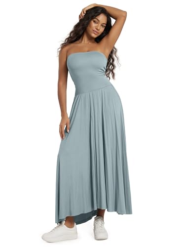 ODODOS Women's 2-Way Wear Maxi Dress/Skirt - Drapey Soft Stretch Convertible Strapless Dress or High-Waist Maxi Skirt, Stone Blue, Medium